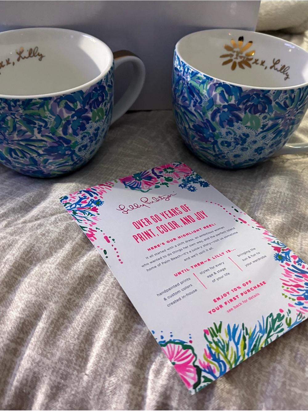 Lilly Pulitzer Blue Green Floral Ceramic Mug Pair